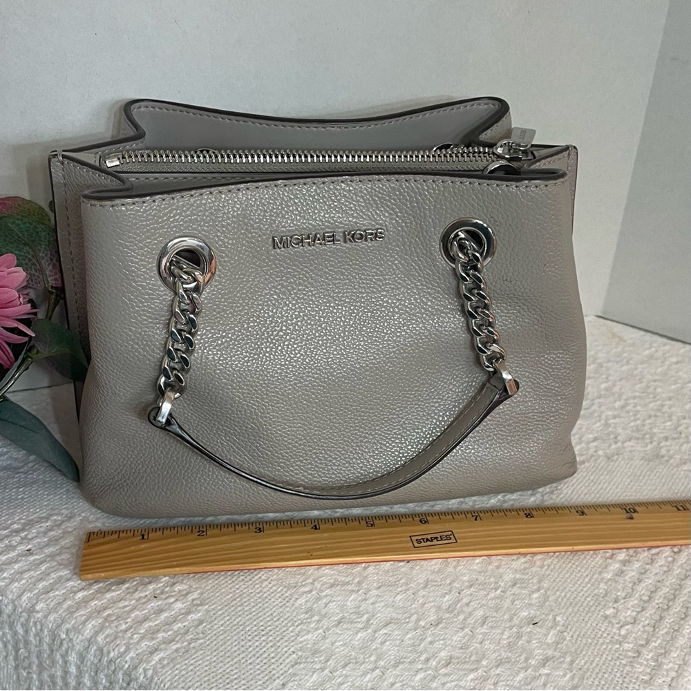 Michael Kors Small Teagan Messenger Tote Bag Silver Chain Handle~~Gray - Picture 3 of 12